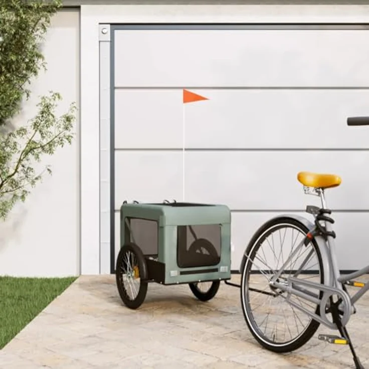 vidaXL Hunde-Transportbox Fahrradanhänger Grau und Schwarz Oxford-Gewebe Eisen, mit PVC-Dach und Reflektoren – Bild 2