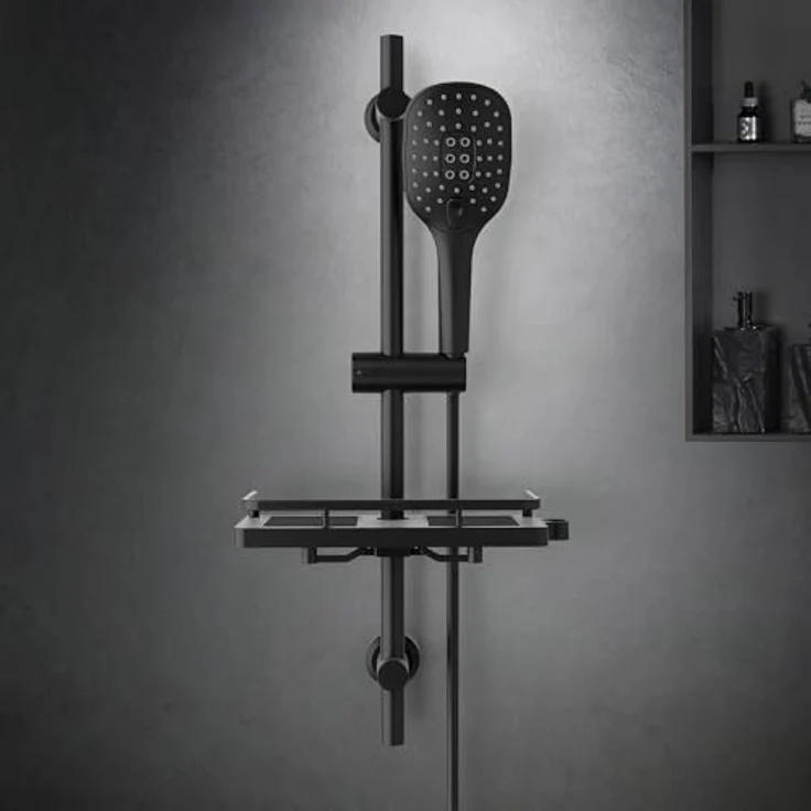 Görbach Edelstahl Duschstange mit Brause, Brausestangeset 70 cm, Handbrause mit 3 Strahlarten, Schwarz – Bild 2