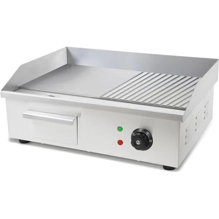 VERTES Elektro Grillplatte FA6-G8-02, 3000 W Plancha Edelstahl, Glatt & Gerillt, 55 x 35 cm, Temperaturbereich 50 bis 300 °C – Bild 1