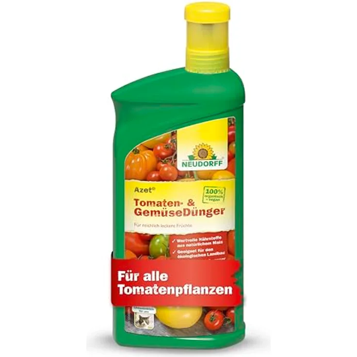 Neudorff Azet Gemüsedünger Bio, 1 Liter Flüssigdünger für Tomaten und Gemüse, organisch, vegan, mit Dosierbecher, für 100L Gießwasser