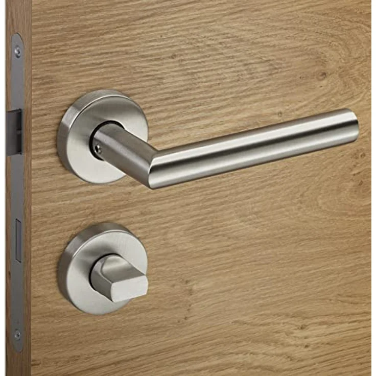 Moderne Drücker-Garnitur Türbeschlag Edelstahl Tür-Griff für Zimmertüren WILMA WC-BAD Türklinke Edelstahl 1 Set - Türdrücker-Garnitur für Innentüren mit Befestigungsmaterial von Sotech – Bild 3