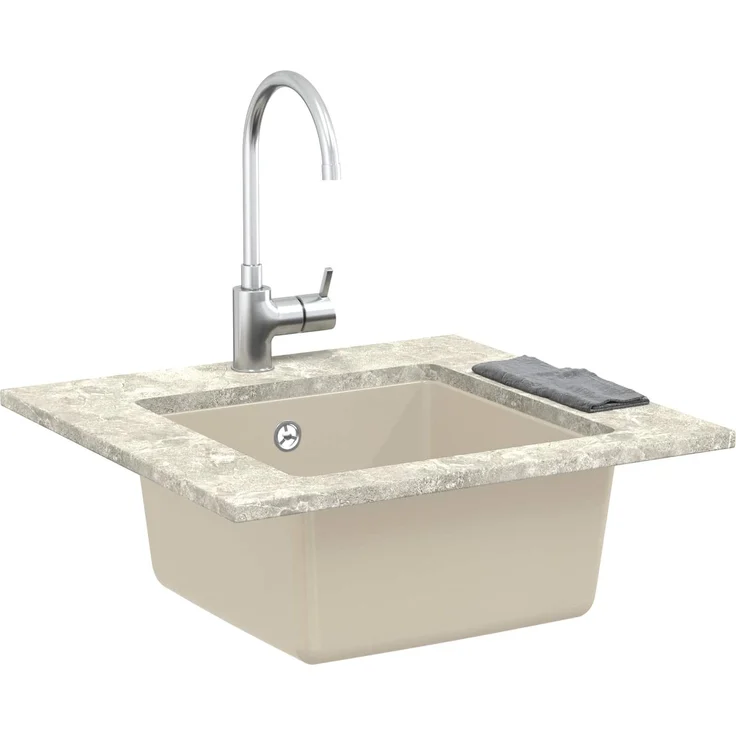 vidaXL Beige Waschbecken 430 x 460 mm, 80% Quarz und 20% Harz, kratz- und fleckenresistent, rechteckige Form, ideal für moderne Küchen