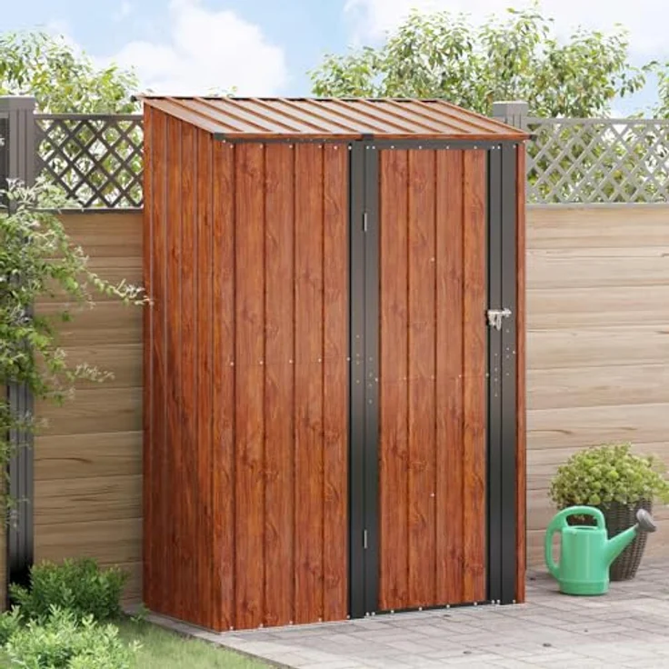 vidaXL Metall Gartenhütte, wetterfester Garten- und Terrassen-Speicher in Braun, 140,5 x 74 x 200 cm, ideal für Werkzeuge und Outdoor-Zubehör – Bild 2