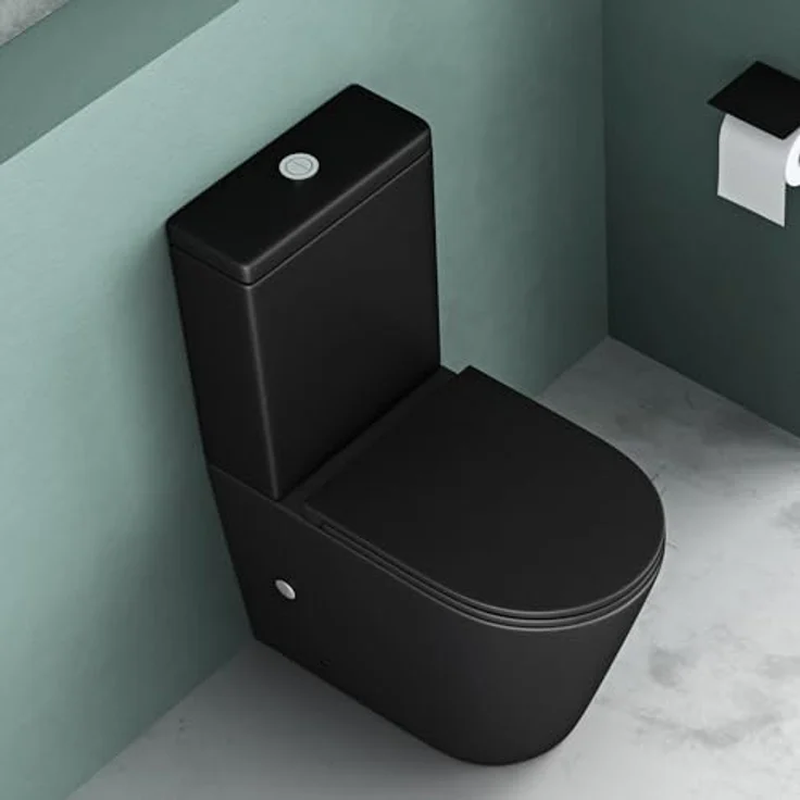 Mai & Mai Stand-WC 108T aus Keramik spülrandloses-WC matt schwarz 36x63x82cm bodenstehende-Toilette inkl. Spülkasten – Bild 3