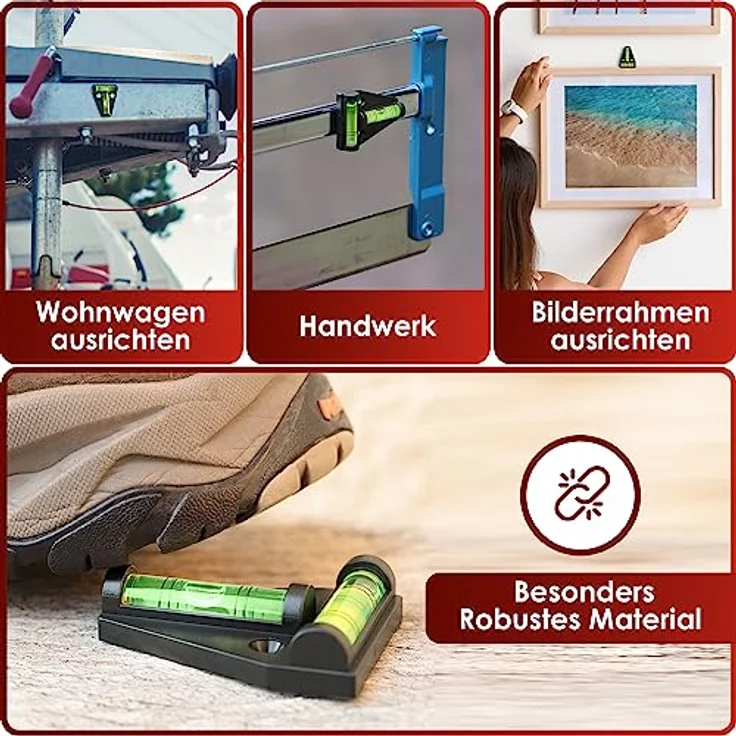 WEIDEBACH® Mini Wasserwaage schwarz, Magnetisch, bruchsicher und robust für Wohnmobil und Camping, Kreuzwasserwaage – Bild 4
