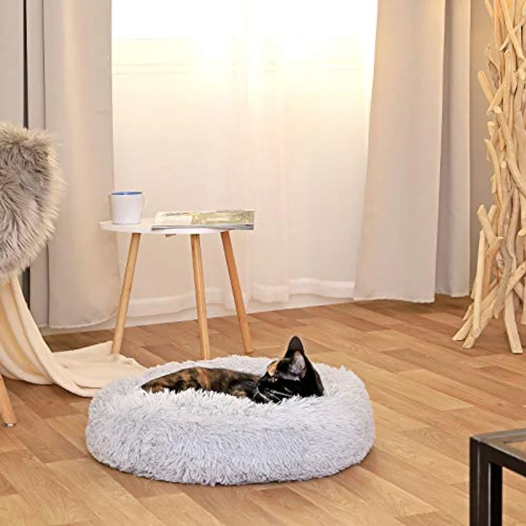 lionto Hundebett rund Hundekissen Hundesofa Katzenbett Donut, (S) 40 cm Ø hellgrau – Bild 3