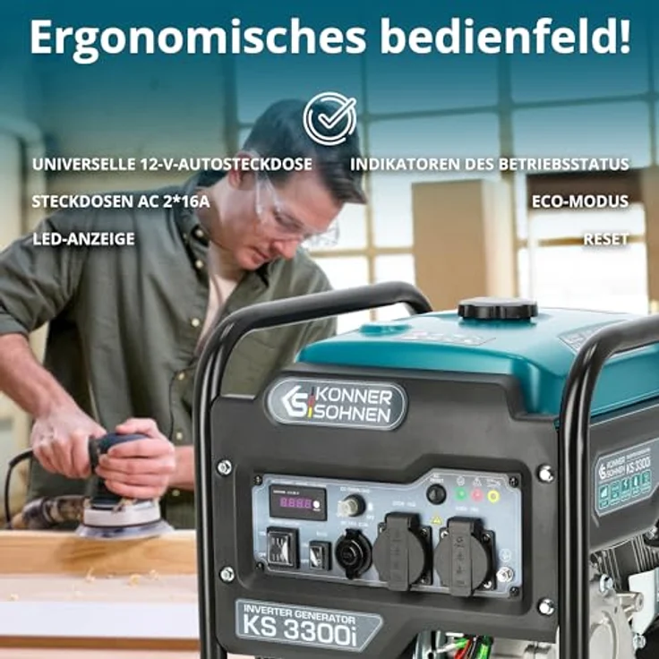 Könner & Söhnen KS 3300i Inverter Stromerzeuger, 3,3 kW reine Sinuswelle, tragbar, EURO 5, 25,5 kg – Bild 4