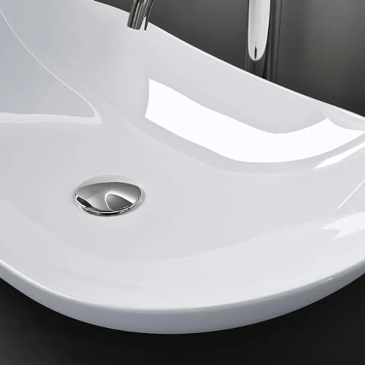 doporro® Aufsatzwaschbecken Waschschale BxTxH 63x36x14cm Weiß Glänzend Waschbecken aus Keramik inkl. Nano-Versiegelung Brüssel858 – Bild 5