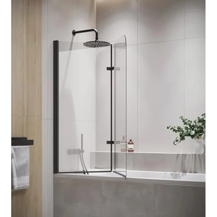 Badplaats B.V. Badewanne Austin Schwarz, 5mm Sicherheitsglas mit Nanobeschichtung, 120 x 140cm, Duschwand und Badewannenaufsatz – Bild 2