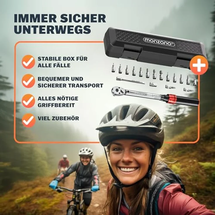 Monzana Drehmomentschlüssel (18 St), 1/4" 1-25 NM ±3% mit Verlängerung, Transportbox Fahrrad Motorrad Set – Bild 3
