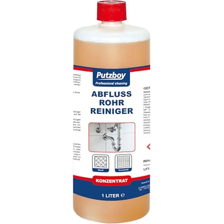 Putzboy PUTZBOY Abflussrohr Reiniger - Konzentrat - rohrfrei Abflussreiniger für Sanitär und Küche - 1 Liter - Made in Germany - Transparent