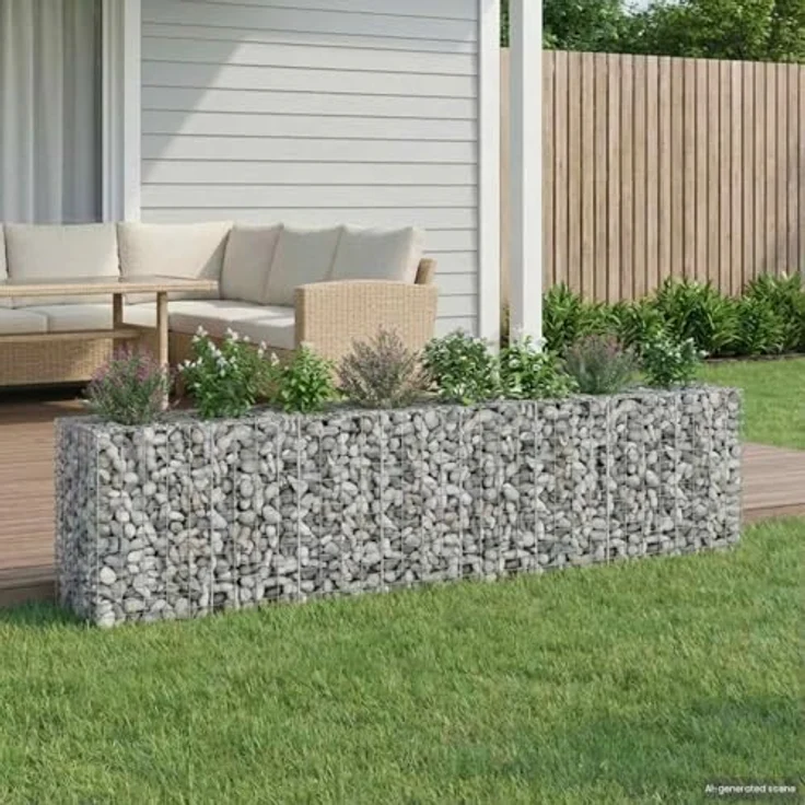vidaXL Gabionen Hochbeet, 2er Set, Silber, 330 x 50 x 80 cm, Rechteckig, Wetterfest, Sichtschutzpaneele für Garten und Terrasse – Bild 2