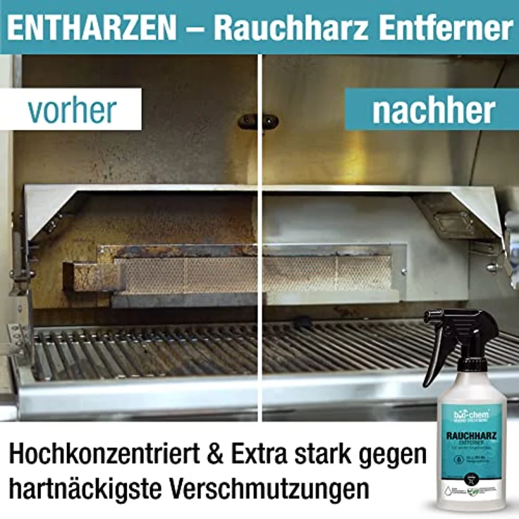 bio-chem Grillreiniger Set 4-teilig: Rauchharz-Entferner 500 ml + Edelstahlpflege 750 ml + Grillbürste + Mikrofasertuch - Zur effizienten Reinigung & Pflege von Grill, Grillrost, Gasgrill, Gusseisen – Bild 5