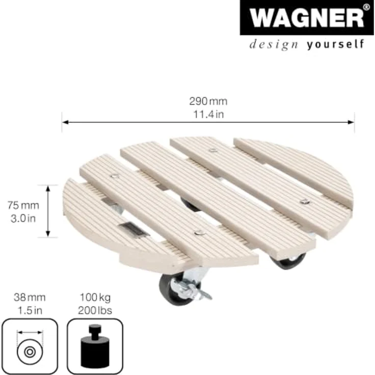 Wagner Multi Roller WPC GH0527, Pflanzenroller Ø 290 mm, Tragkraft 100 kg, lichtgrau – Bild 2