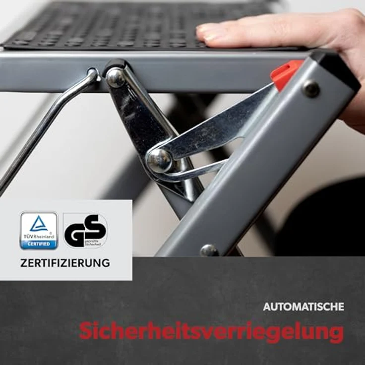 siwitec Mini-Klapptritt aus Stahl 2 Stufen Anthrazit | Kleine Trittleiter mit Anti-Rutsch-Matten | TÜV/GS Zertifiziert | 150 kg Traglast | Klappleiter – Bild 5