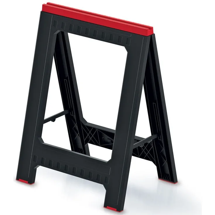 Prosperplast Werkbank Kistenberg Werkstattbock TITAN KTIS8060, belastbar bis 350 kg, Schwarz mit roten Akzenten, klappbar