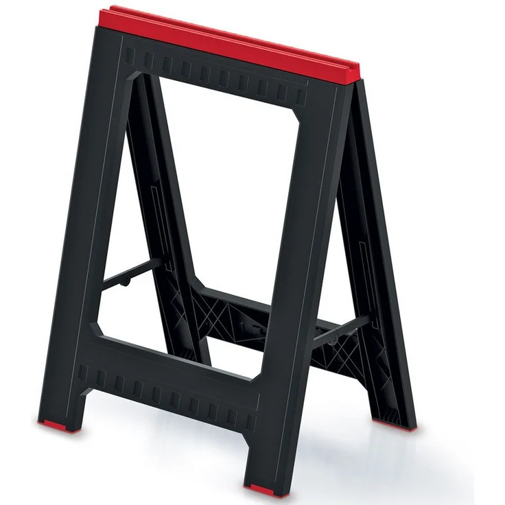 Prosperplast Werkbank Kistenberg Werkstattbock TITAN KTIS8060, belastbar bis 350 kg, Schwarz mit roten Akzenten, klappbar