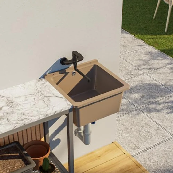QLS Küchenspüle RIVA, Kunststoff-Spülbecken, 40x38 cm Ausgussbecken - Ideal für Garten, Garage und Werkstatt – Bild 3