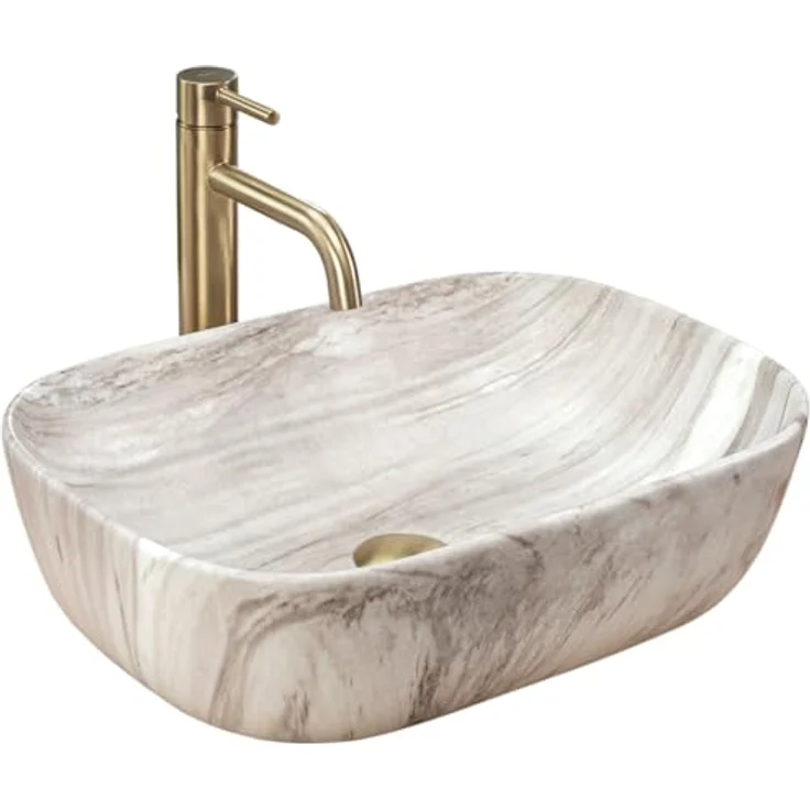 Rea Aufsatzwaschbecken Belinda Ash Waschtisch Handwaschbecken Waschschale Waschbecken für Badezimmer aus hochwertiger Keramik 33 x 46 x 13,5 cm (Steinimitation) – Bild 1