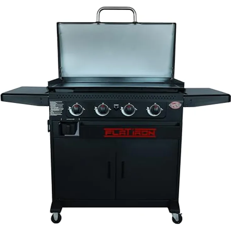 Char-Griller Flat Iron 4 Brenner Griddle Gasgrill mit 4 Brennern, Grillplatte, 5.000 cm² Grillfläche und Klappablagen