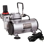 Fengda FD-18-2 Mini Airbrush Kompressor, Ölfreier Einkolben-Kompressor mit Regulator, Filter und Manometer, Schwarz