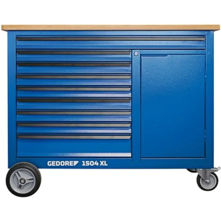 Gedore Rollwerkbank 1,25 m breit, Multiplex Buchen-Schichtholzplatte, 1 XL-Schublade und 8 breite Schubladen, Gesamttragkraft 1000 kg – Bild 5
