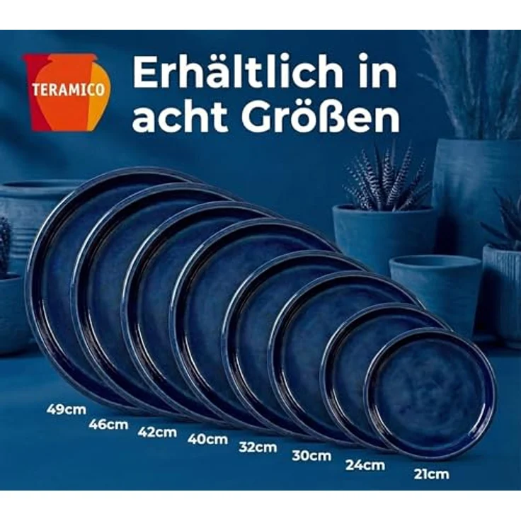 Teramico Pflanzenteller Untersetzer Keramik, frostfest, Royal Blau, 30 cm, handgefertigt, winterhart – Bild 2
