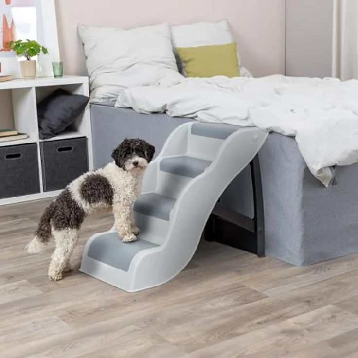 TRIXIE Leichte Hundetreppe 4-stufig, faltbar mit rutschfesten Gummi-Laufflächen, grau, für Betten und Sofas, maximale Belastbarkeit 90 kg – Bild 4