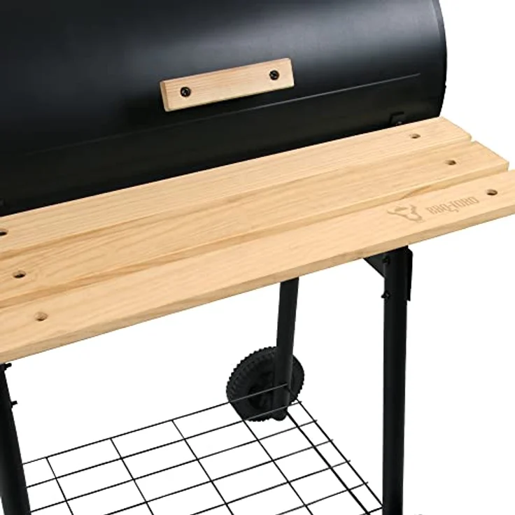 BBQ-Toro Smoker BBQ Smoker Grill, Holzkohle Grillwagen, Barbecue Holzkohlegrill, mit seitlicher Feuerbox und Thermometer, schwarz – Bild 7
