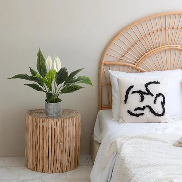hjh OFFICE Kunstpflanze Spathiphyllum 1 – 60 cm, pflegeleicht und geruchslos mit weißen Blüten, Kunststoff-Topf in Steinoptik – Bild 2