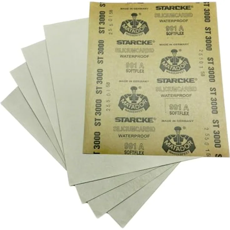 Starcke Abrasives Matador Nass- und Trockenschleifpapier, 10 Blatt, Körnung 3000 - Vielseitig einsetzbar für Schmuck, Autolackreparatur uvm.