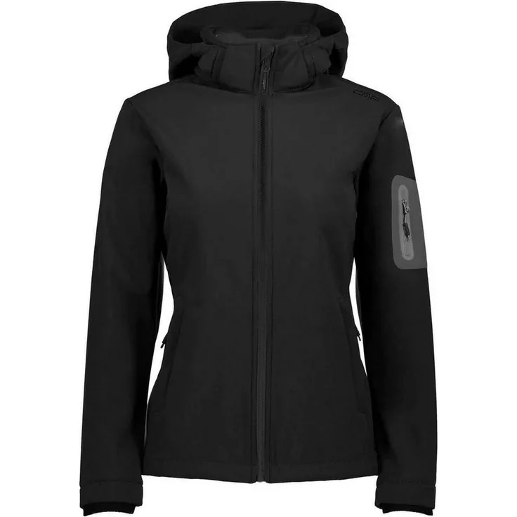 CMP Damen Softshelljacke mit Kapuze 39A5006 schwar, wind- und wasserdicht mit Fleecefutter
