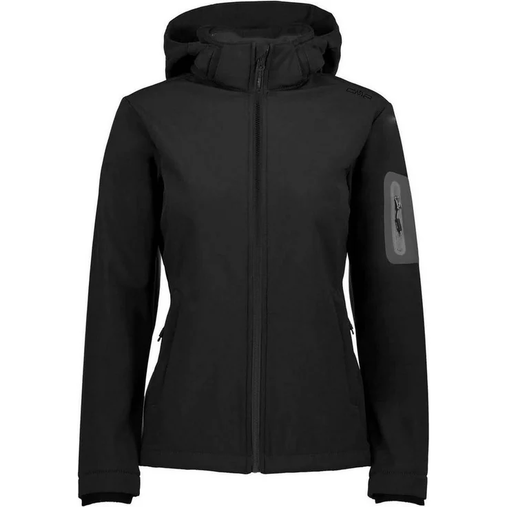 CMP Damen Softshelljacke mit Kapuze 39A5006 schwar, wind- und wasserdicht mit Fleecefutter