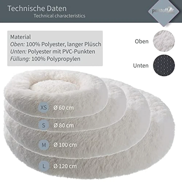 Petstuff Hundekissen Rund Donut, rutschfest, flauschig, waschbar, Farb- u. Größenwahl, beige, Ø 60 cm – Bild 3