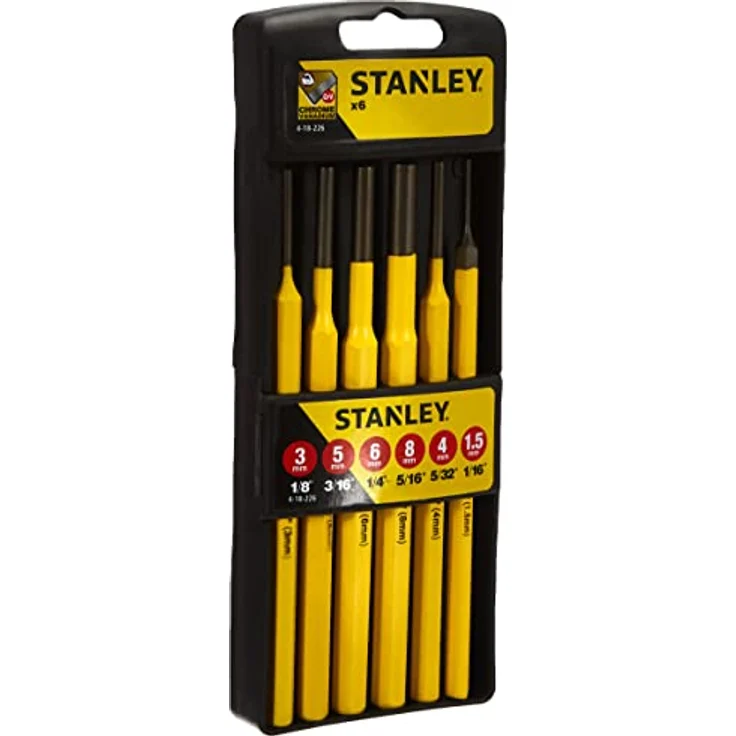 Stanley Splinttreiber-Set 6-teilig (pulverlackiert, gehärtet, 1.5 mm / 3 mm / 4 mm / 5 mm / 6 mm / 8 mm Splints) 4-18-226, Gelb – Bild 1
