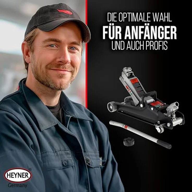HEYNER® Rangierwagenheber Hydraulik, extra flach, 2,25t Traglast, Hubhöhe 85-380mm, mit Gummiauflage und Schwenkrädern – Bild 7