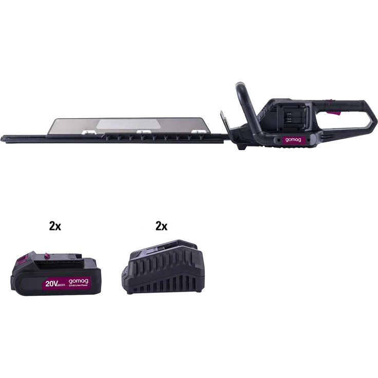 Scheppach Gomag Akku Heckenschere GO-HES720BL, 20V Brushless, 65cm Schnittlänge, 30mm Schnittstärke, 2x 2,0 Ah Akku & 2 Ladegeräte