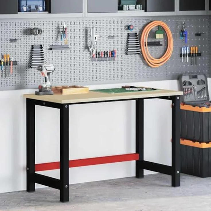 vidaXL Werkbankgestell Metall 120x57x79 cm Schwarz und Rot – Bild 2