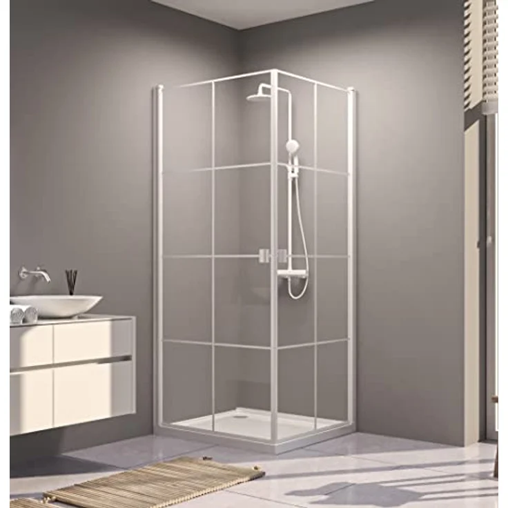 MARWELL Glasdusche Clean Line 90 x 90 x 200 cm – Eckdusche in modernen Design - Duschkabine mit hochwertigen Aluminiumprofilen in matt weiß – Bild 1
