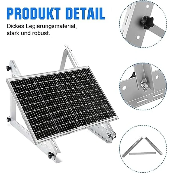 Rhein Beleuchtung Solarmodul Halterung, 114cm 2 Paar Solarpanel Halterung, Winkel Einstellbar 0-90°, für 100W-500W Solarpanel – Bild 3