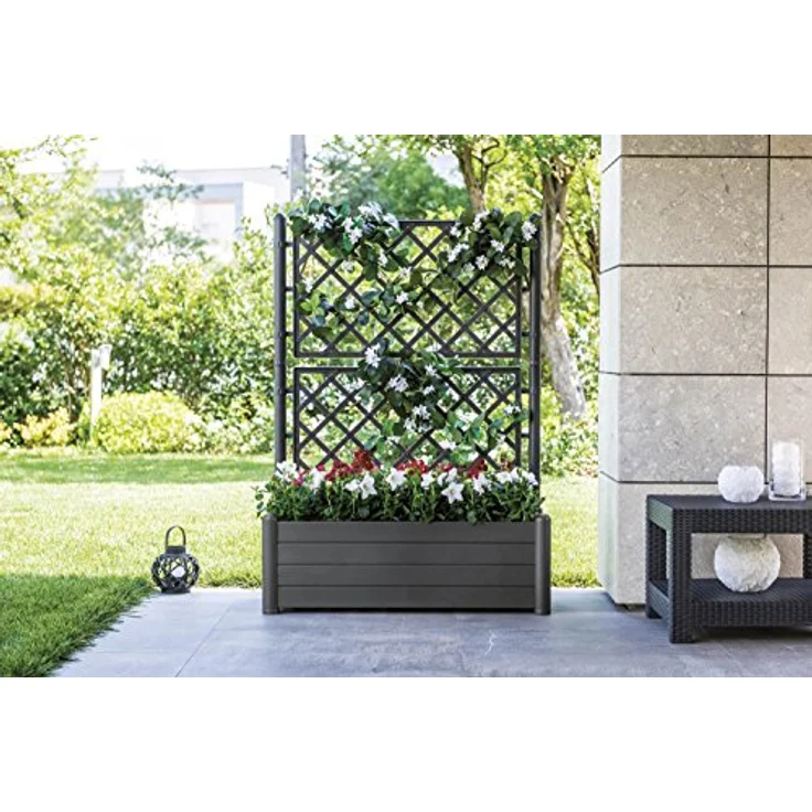 Kreher Rankgitter, Spalier mit Pflanzkasten aus robustem Kunststoff in Anthrazit/Grau. Maße BxTxH in cm: 43 x 43 x 142 cm. Topp für Garten, Terrasse und Balkon! – Bild 3