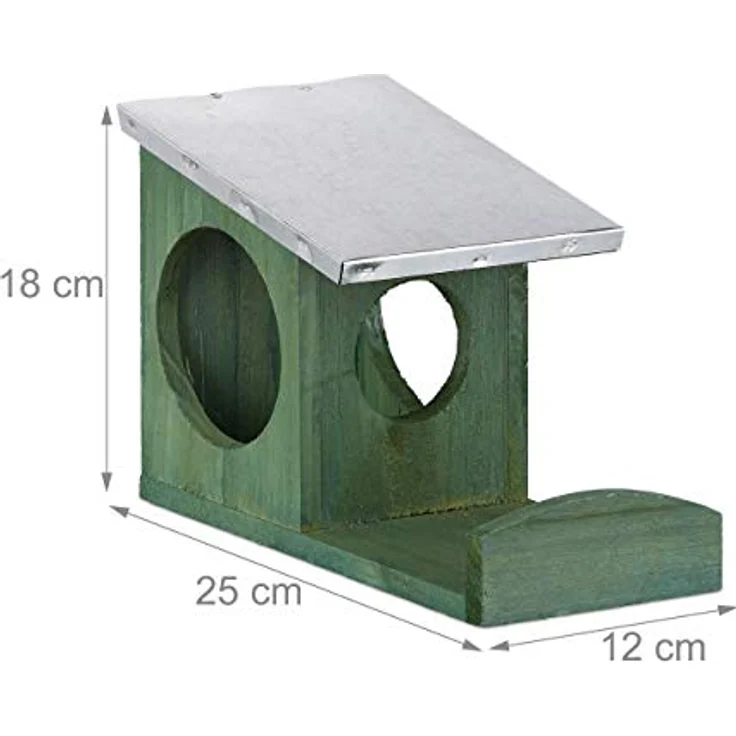 Relaxdays Eichhörnchen Futterhaus, Kobel aus Holz, wetterfestes Metall Dach, zum Aufhängen, Garten Futterstation, grün – Bild 4