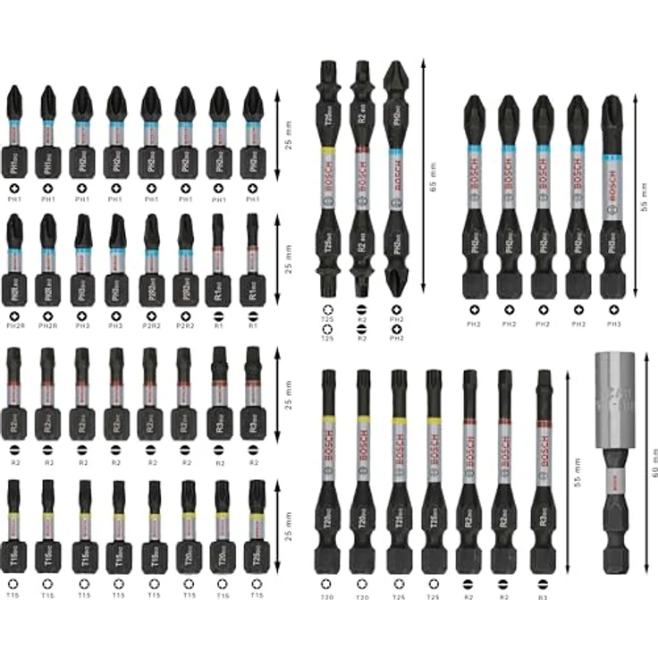 BOSCH PRO Impact Schrauberbit-Set, 48-tlg, modifizierter Stahl, farbcodierte Ringe, stabiler Koffer, 2608521U88 – Bild 3