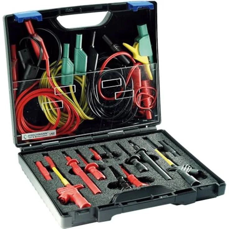 SKS Hirschmann PMS Multimeter, Spannungsprüfer-Set mit Sicherheits-Abgreifklemmen und 2 mm/4 mm Adaptern, schwarz-rot