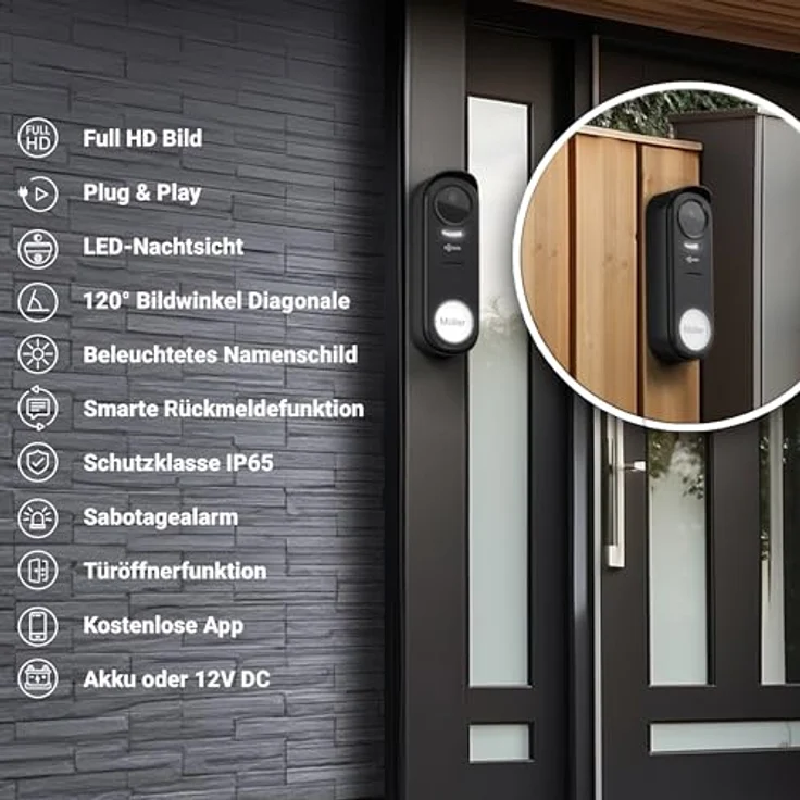 Goliath Intercom Funk Video Türklingel mit 120° Weitwinkelkamera, 7-Zoll-Monitor, Nachtsicht, IP65, interner Speicher für 100 Bilder, akkubetrieben – Bild 5