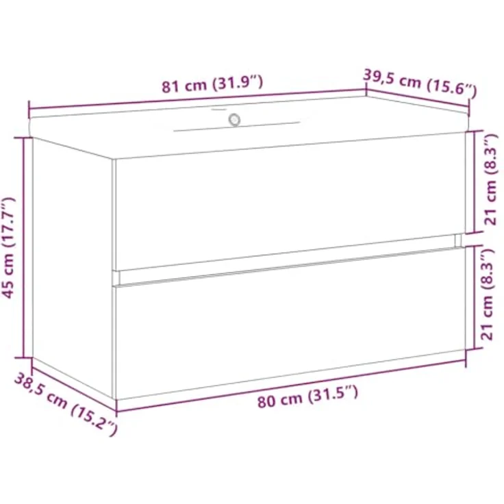 vidaXL Waschbeckenunterschrank Artisan-Eiche, Unterschrank mit Einbaubecken und Wandmontage, Badschrank mit viel Stauraum – Bild 3