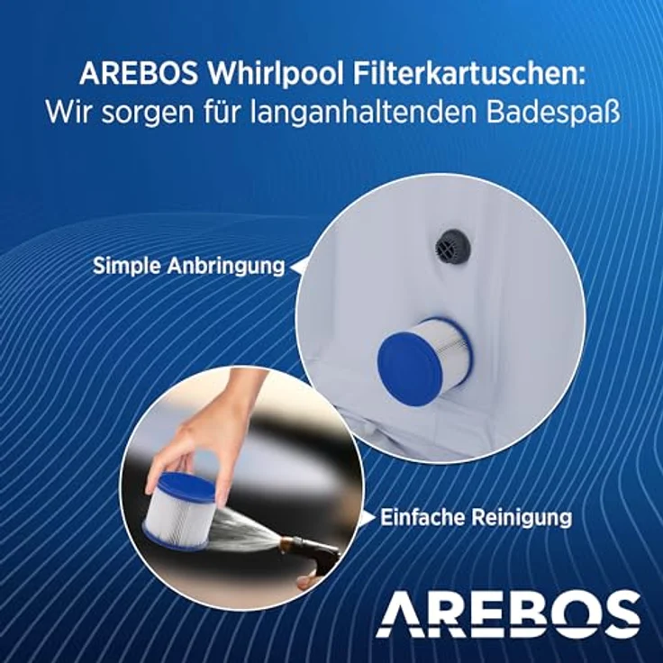 AREBOS 6x Ersatz Filterkartuschen für Spa Whirlpools, hohe Filtrationseffizienz, waschbar, langlebig, weiß – Bild 3