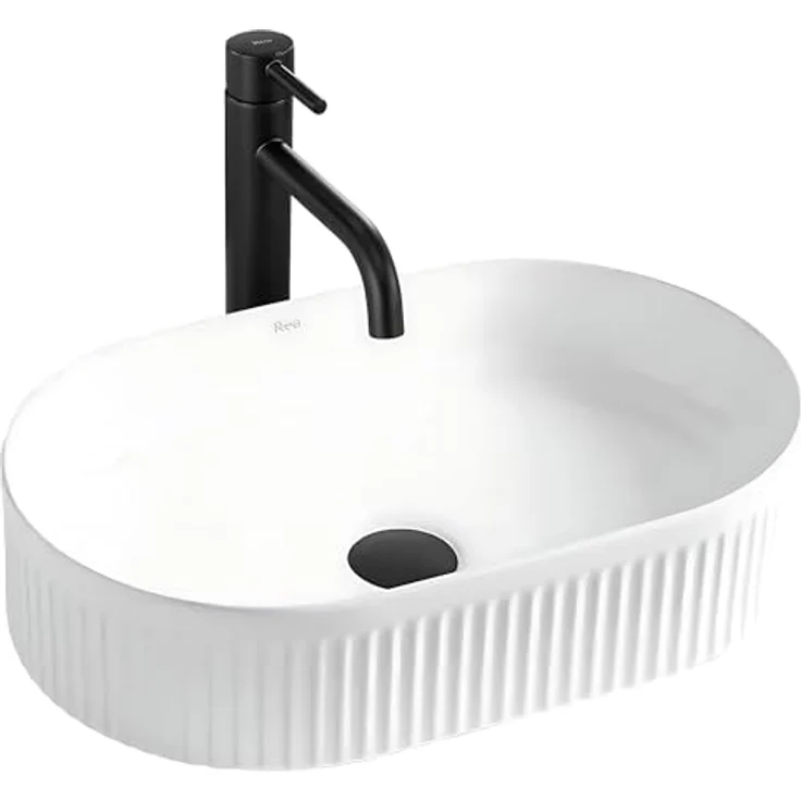 Rea Aufsatzwaschbecken Vanda, Keramik Waschtisch Handwaschbecken, 310 x 490 x 130 mm, Weiß, ohne Hahnloch und Überlaufloch – Bild 1