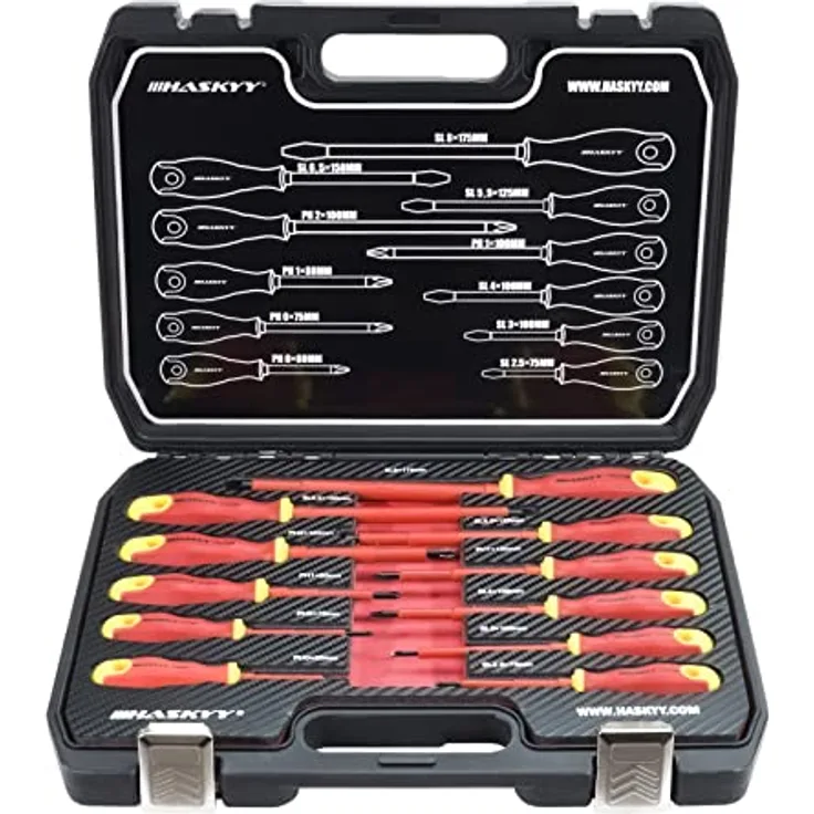 HASKYY 11 tlg VDE Isolierter 1000V Elektro-Schraubendreher Set, magnetische PH & Schlitz Spitzen, Chrom-Vanadium-Stahl, ergonomischer Griff