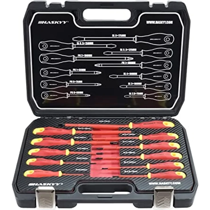 HASKYY 11 tlg VDE Isolierter 1000V Elektro-Schraubendreher Set, magnetische PH & Schlitz Spitzen, Chrom-Vanadium-Stahl, ergonomischer Griff – Bild 1